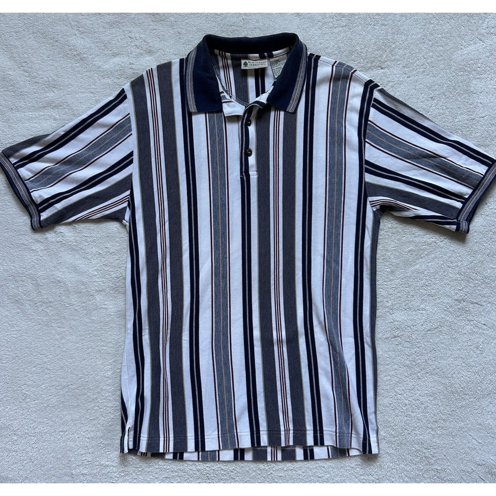 Vintage Northwest Territory Vertical Striped Polo Shirt Sz M Retro 90s
